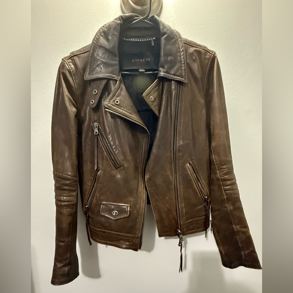 Coach Brown Leather Motorcycle Jacket